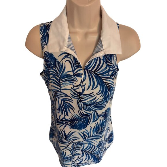Tommy Bahama Golf Polo Size Small NWT UPF 50 Blue Print Collared 1/4 Zip Sleevel - Picture 2 of 10